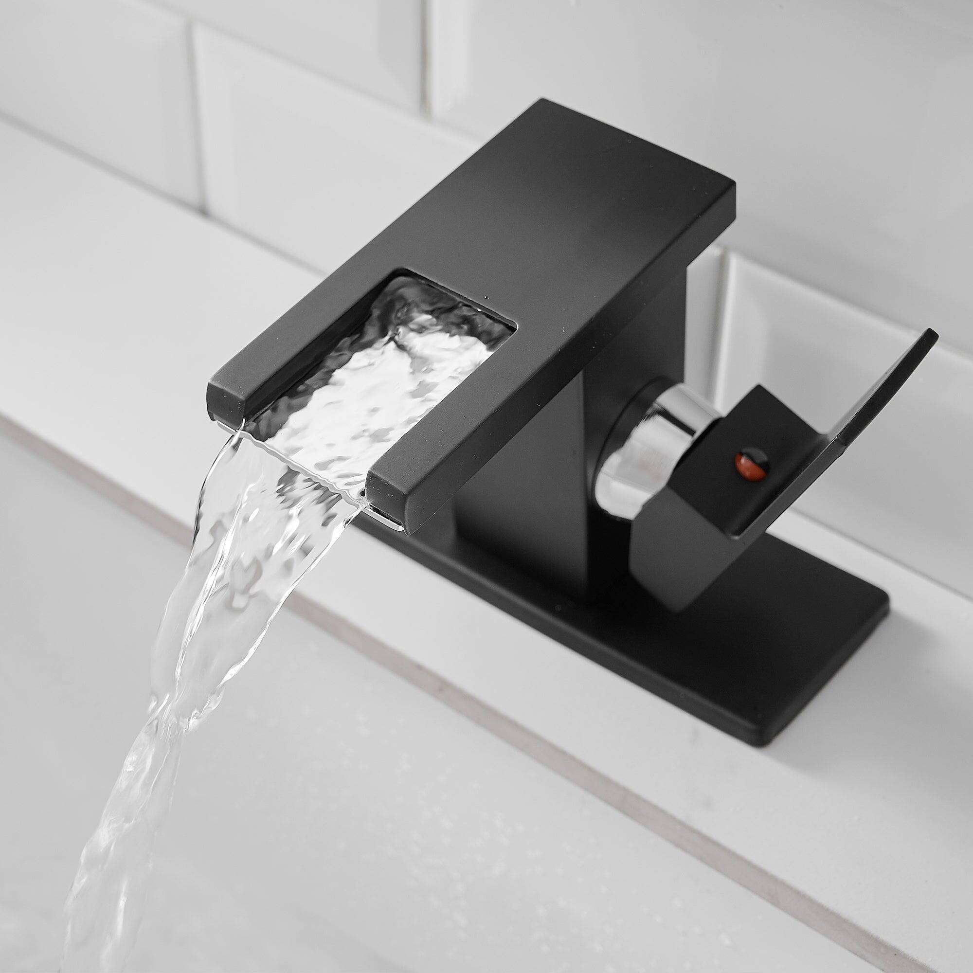 Alt View 9. Boyel Living - Single Handle Single Hole Bathroom Faucet Matte Black with Deck Plate LED Temperature Sensor Waterfall Spout - Matte Black.