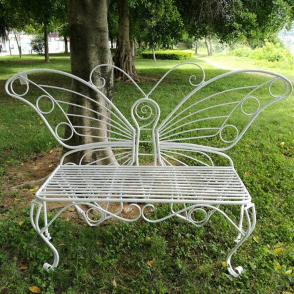 Angle. Hivvago - Modern Outdoor Butterfly Garden Bench in White Metal Finish - White.