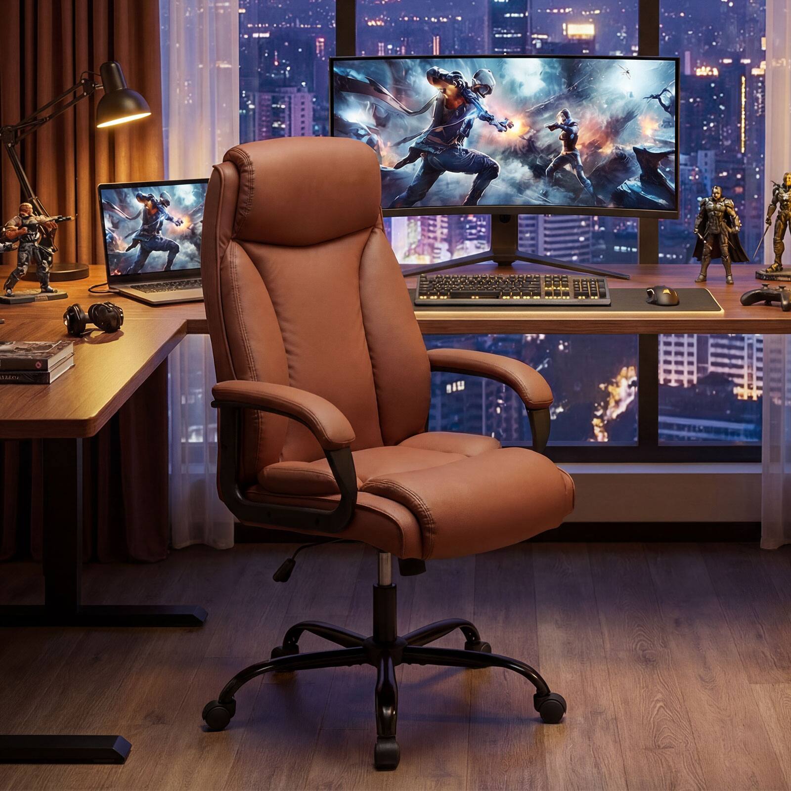 Alt View 5. Costway - Costway Executive Office Chair Ergonomic Computer Chair with Headrest & Rocking Backrest - Brown.