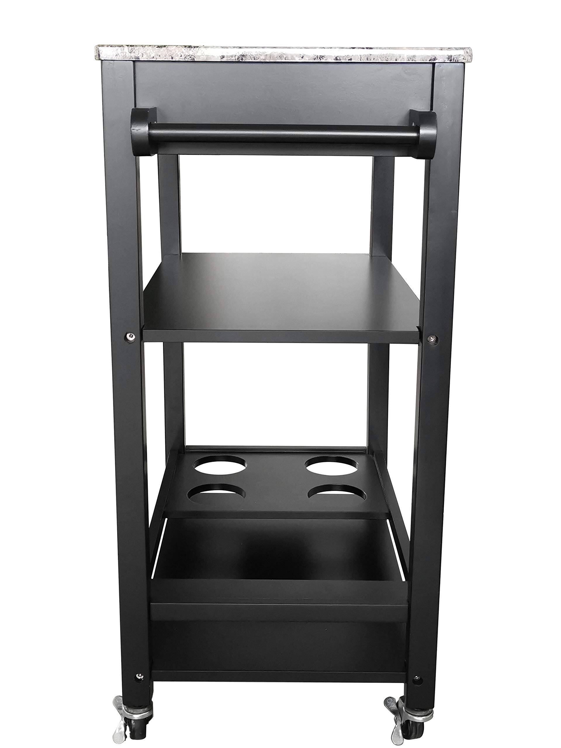 Alt View 2. Kings Brand Furniture - Kings Brand Furniture Faux Marble with Wood Kitchen Buffet Serving Cart, Black Finish - Black.