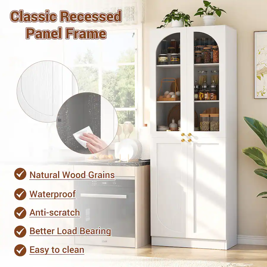 Aheaplus 80'' Tall Kitchen Pantry Cabinet with Arched Doors and ...