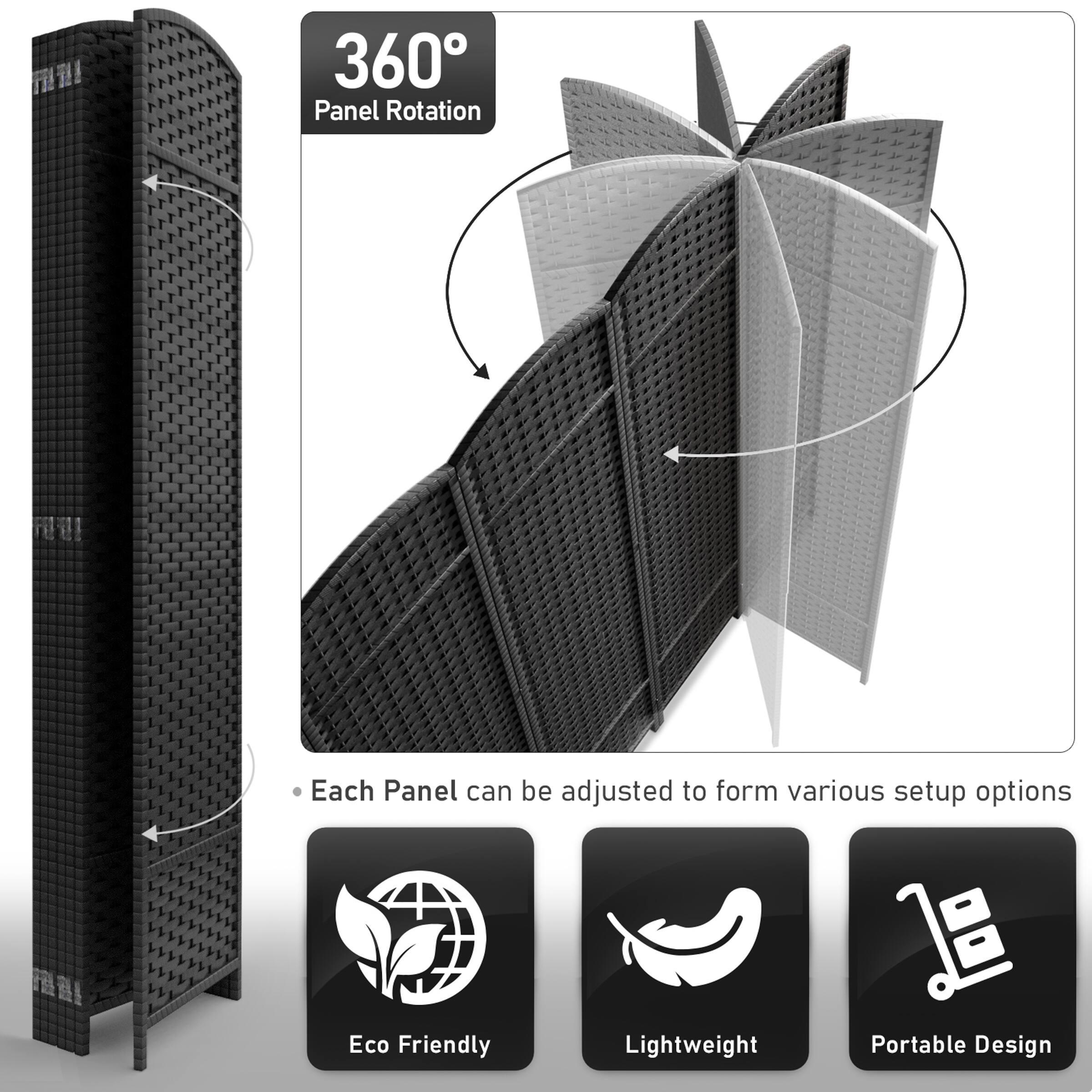 360° Panel Rotation  
Each Panel can be adjusted to form various setup options  
Eco Friendly  
Lightweight  
Portable Design