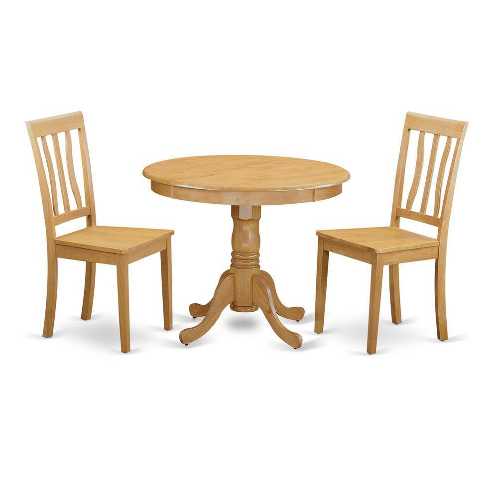 Back. East West Furniture - 3 Pc Kitchen Table set-round Kitchen Table and 2 Dining Chairs - Oak.