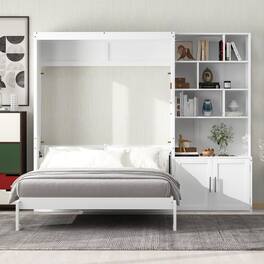 Tiramisubest - Full Size White Murphy Bed, Solid Wood + MDF, 95x16x84 inches, 228 lbs - White