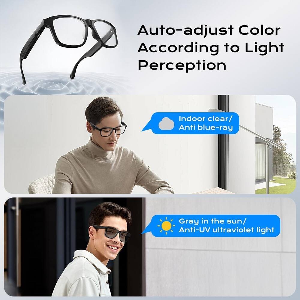 ACJPR - Smart Bluetooth Glasses – Photochromic Lenses, Built-in Mic, Frame - Black