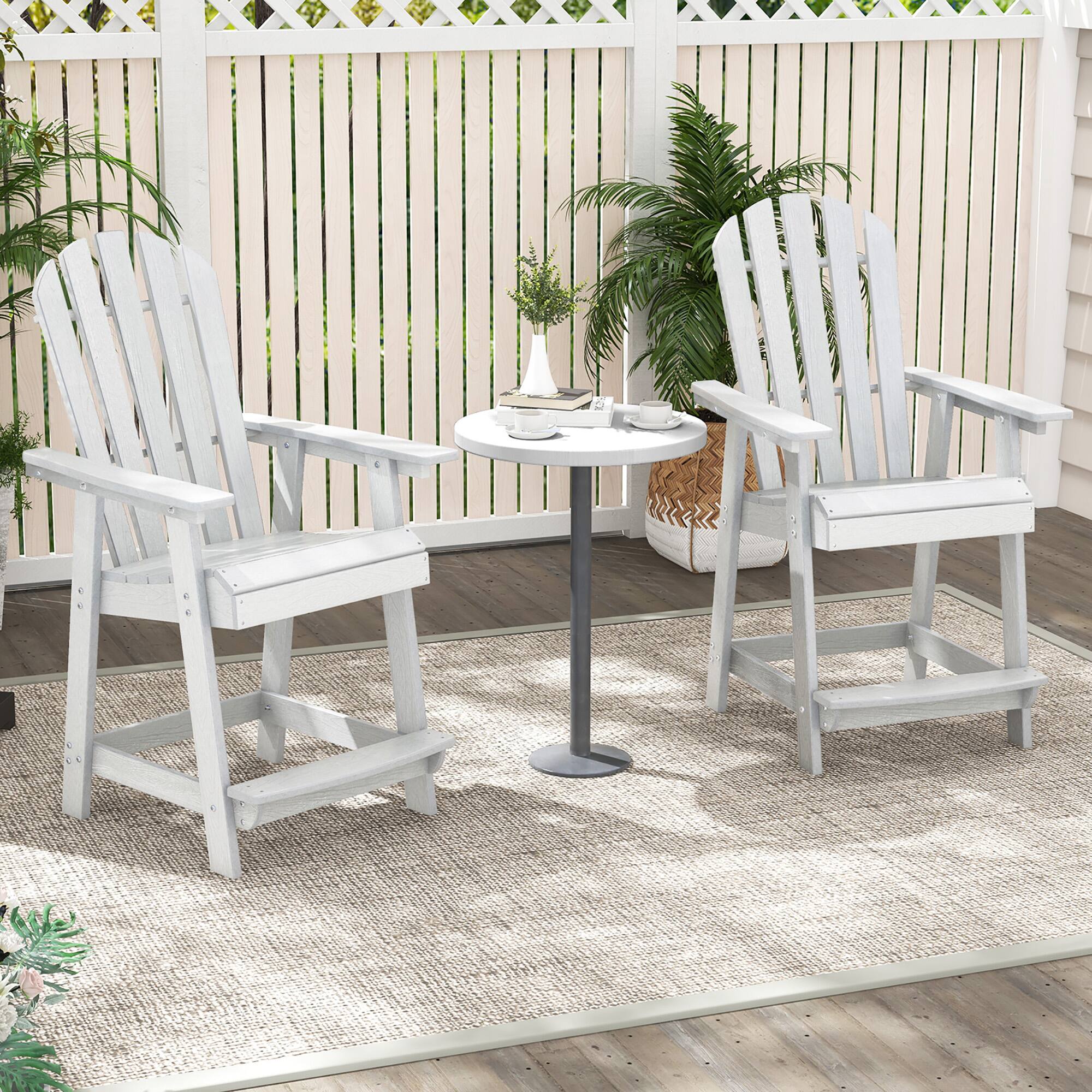 Alt View 1. Gymax - Gymax 2PCS Tall Bar Stool HDPE Chair w/ Armrest Footrest Home Indoor Outdoor Patio White - White.