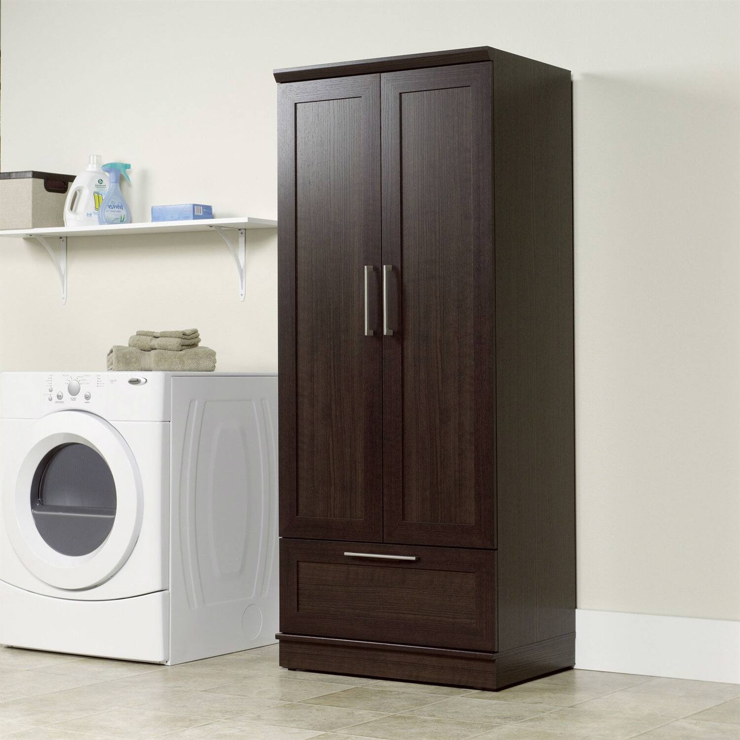 Left. Hivvago - Bedroom Wardrobe Armoire Cabinet in Dark Brown Oak Wood Finish - Espresso.