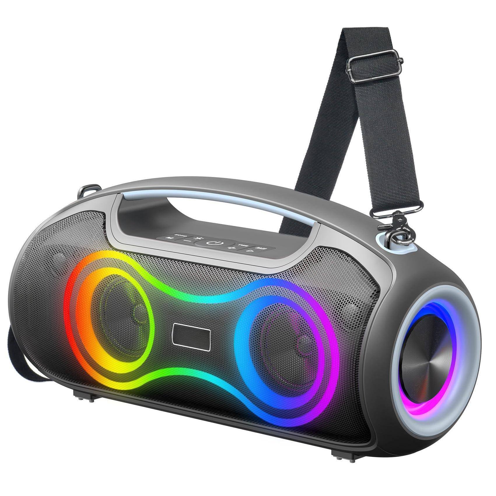 Cedar Assembly - Portable Speakers Wireless Upgrade 200w Loud Sound deep Bass For Party Ip65 Waterproof Outdoor W 2 subwoo - Black-Grey w/Lights