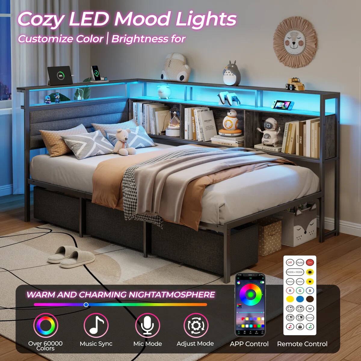 Cozy LED Mood Lights Customize Color | Brightness for - 1 ZOA

C Autt Cn -E - I I WARM AND CHARMING NIGHTATMOSPHERE

Over 60000 Colors Music Sync Mic Mode Adjust Mode APP Control Remote Control