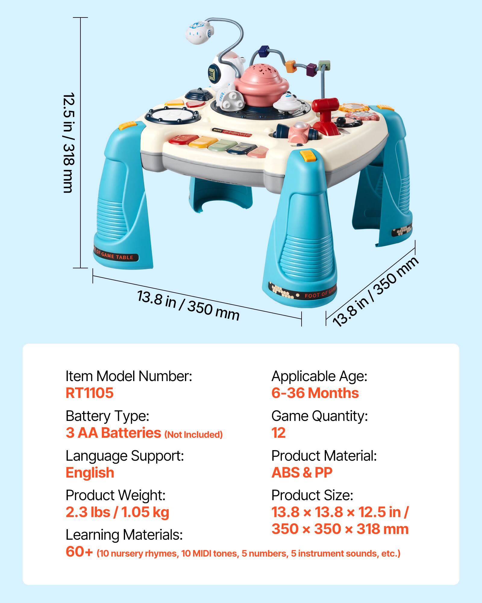 VEVOR Baby Spacecraft Musical Table Toys for 1 3 Years Old