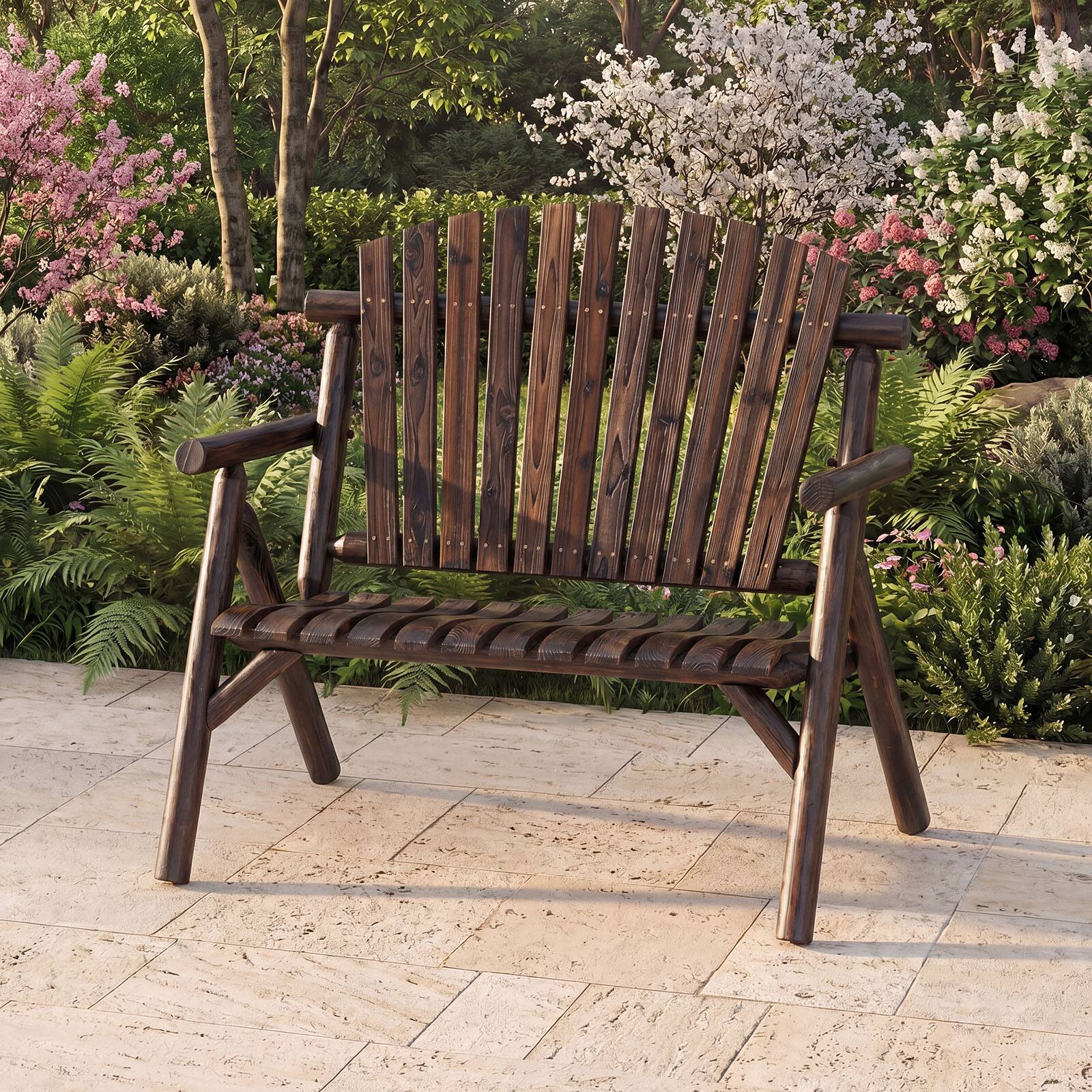 Costway 2 Person Fire Pit Lounge Chair with Slatted Backrest, Built in ...