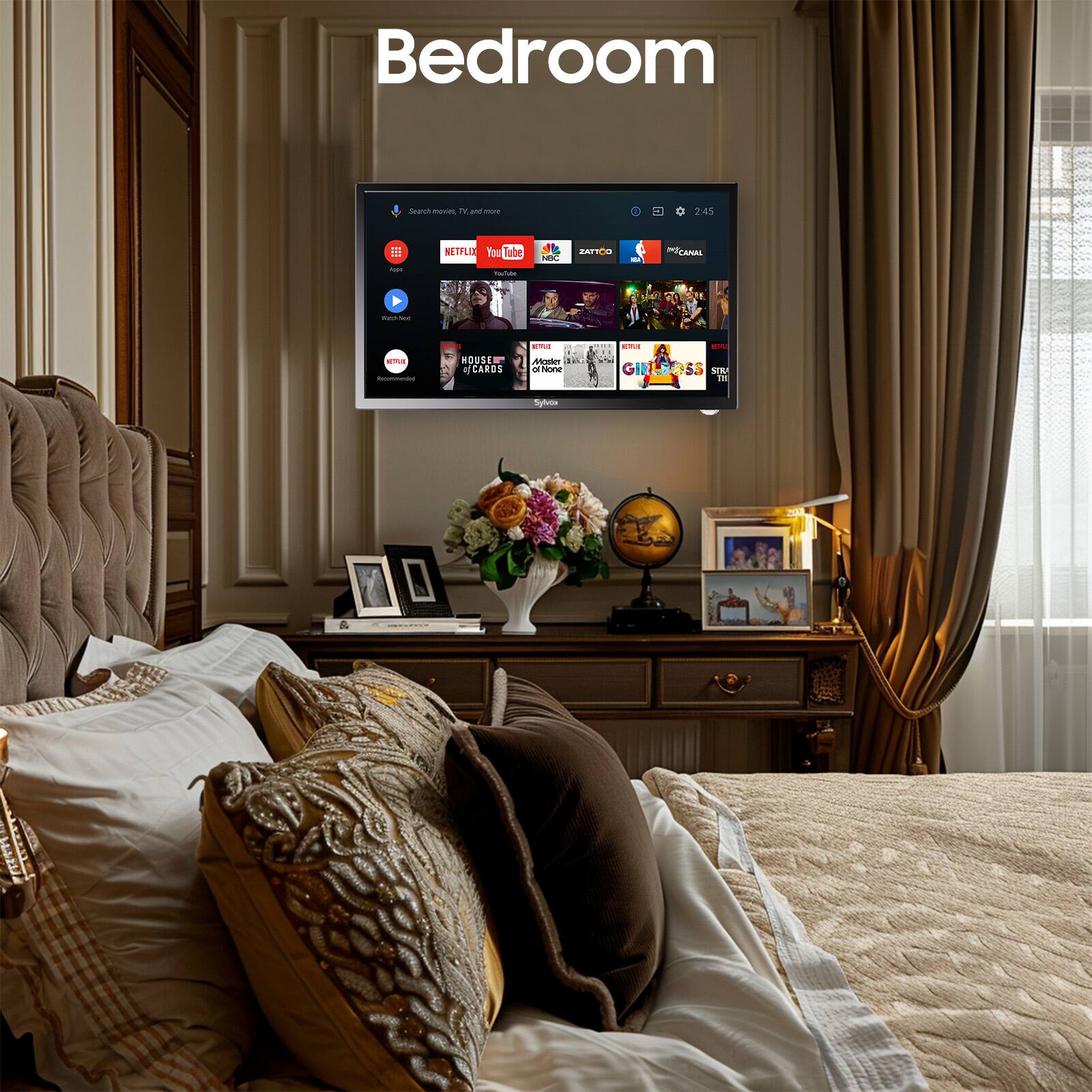 Bedroom  
Search movies, TV and more  
NETFLIX  
YouTube  
HOUSE OF CARDS  
NETFLIX  
GIRLSS  
2:45  
NETFLIX  
YouTube  
EAFICO  
POCANAL  
addas  
ROUS  
CARSS  
Mees  
2 noa  
GIN GIRLEOSS SIS I Sgba