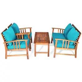Pefilos - Indoor Dining Room Patio Furniture Set 4 Piece, Pool Lounge Chairs with Coffee Table,Wooden Patio Furniture - Blue