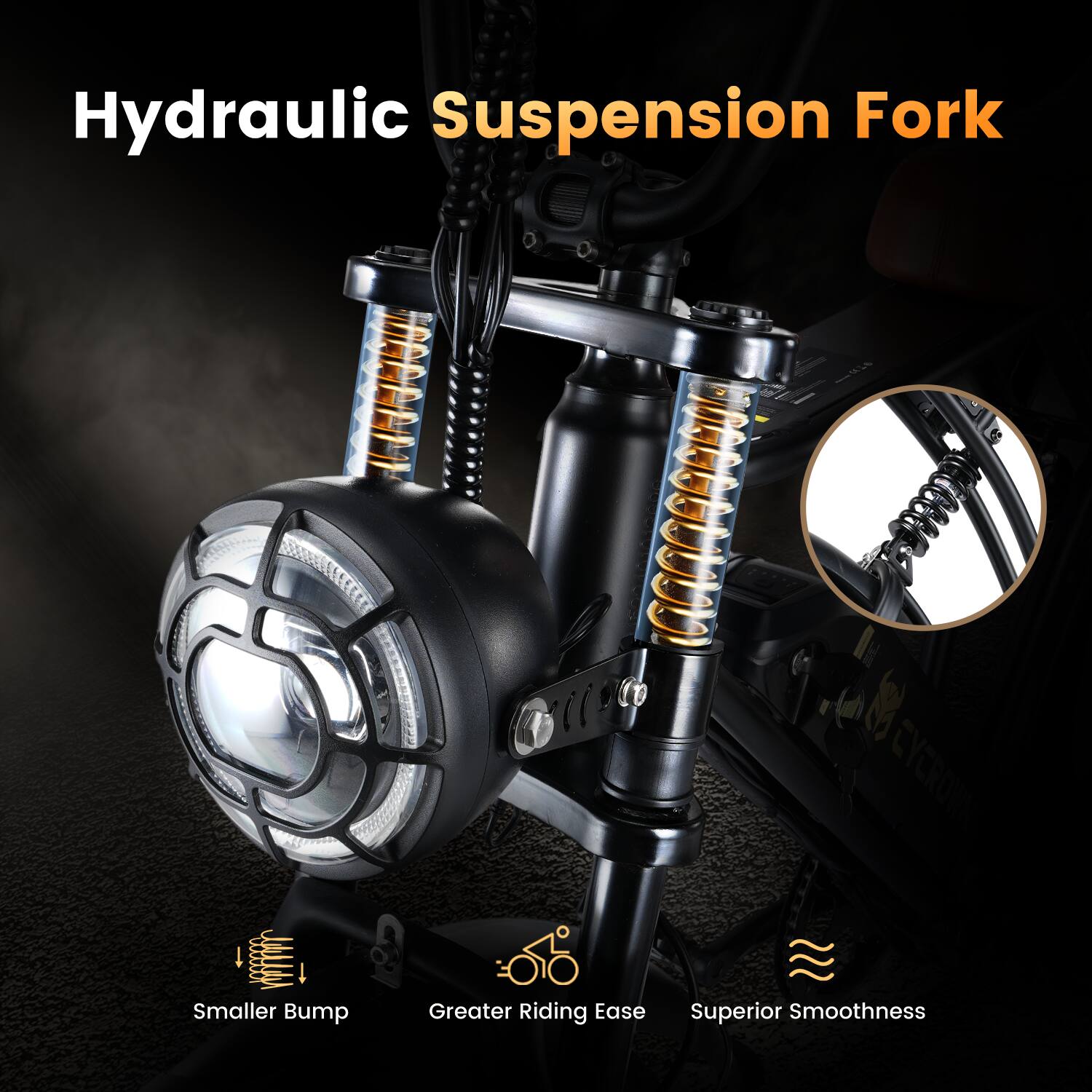 Hydraulic Suspension Fork

- Smaller Bump
- Greater Riding Ease
- Superior Smoothness