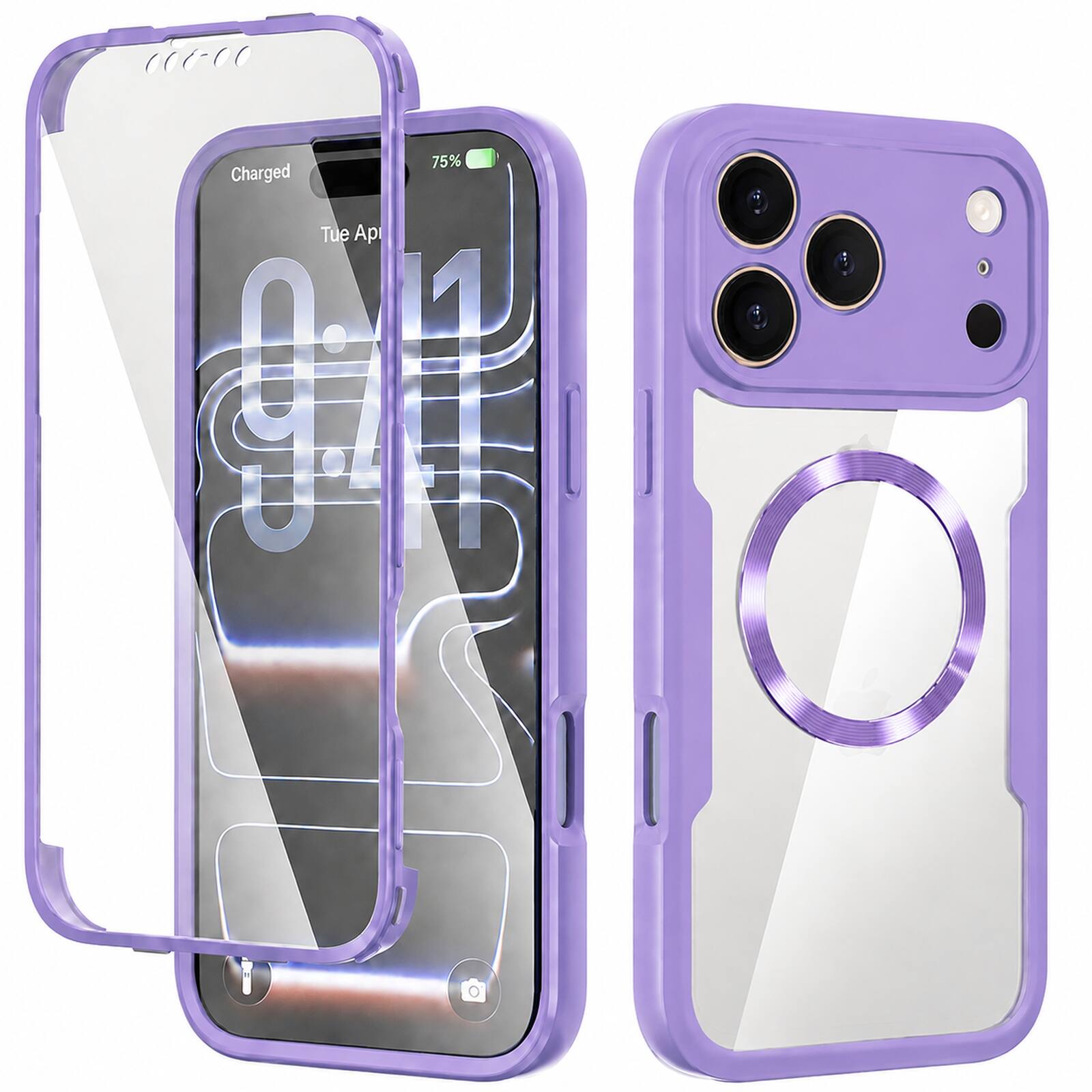 Dteck - Case For iPhone 18 Pro Built in Screen Protector, Compatible with Magsafe Accessory, Shockproof Clear Full Body Cover - Purple