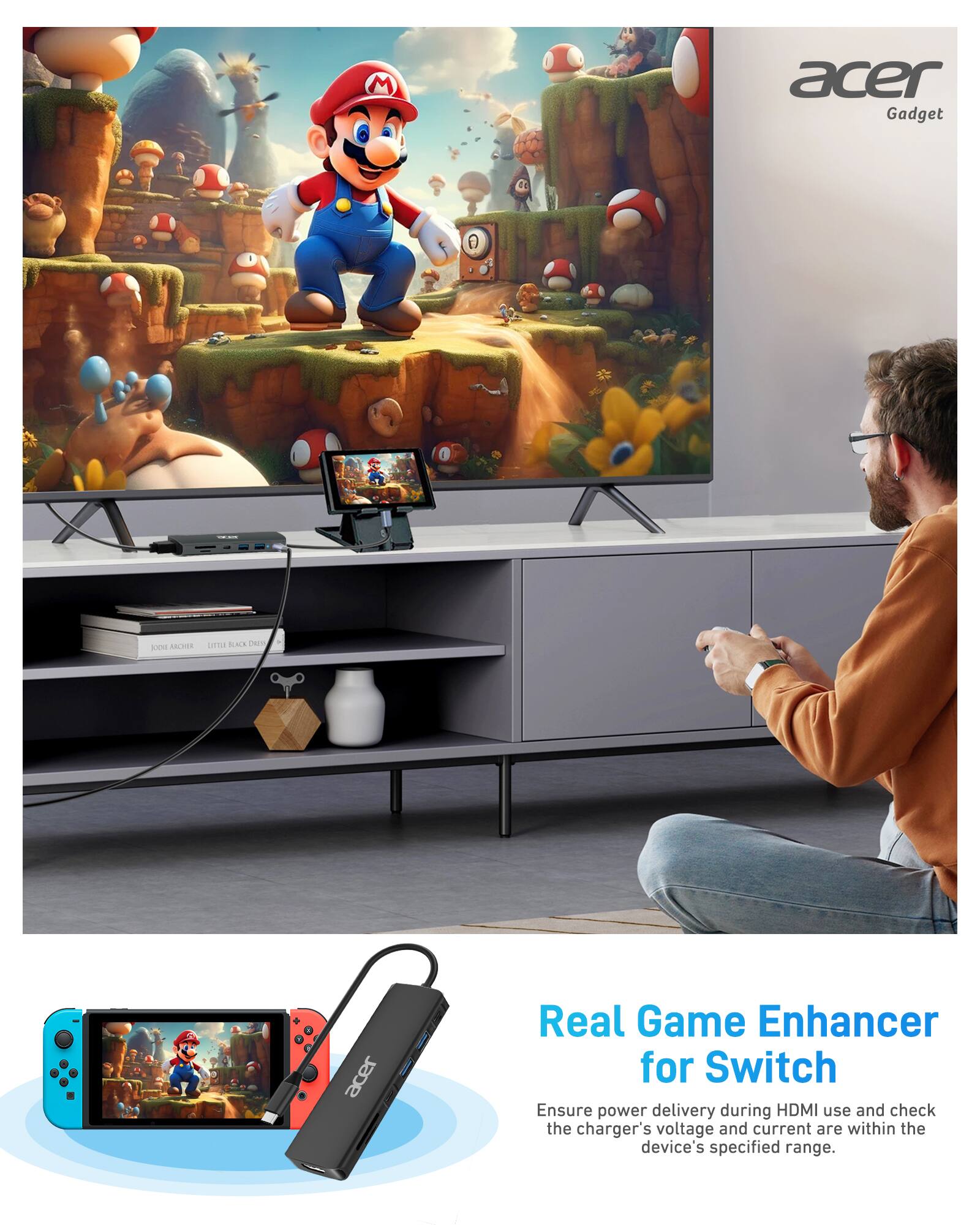 Acer Gadget

Real Game Enhancer for Switch

Ensure power delivery during HDMI use and check the charger's voltage and current are within the device's specified range.