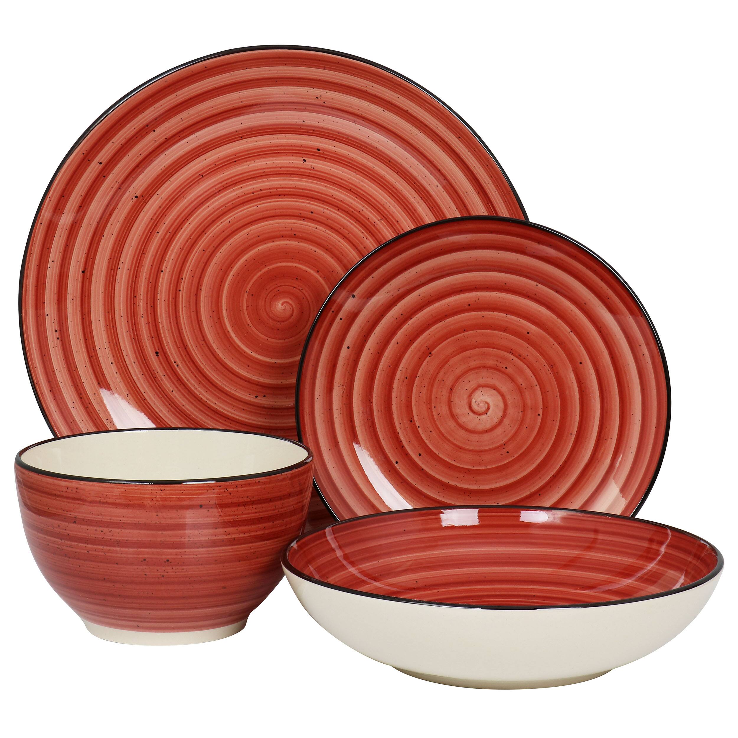Alt View 1. Elama - Elama Gia 24 Piece Round Stoneware Dinnerware Set in Red - Red.