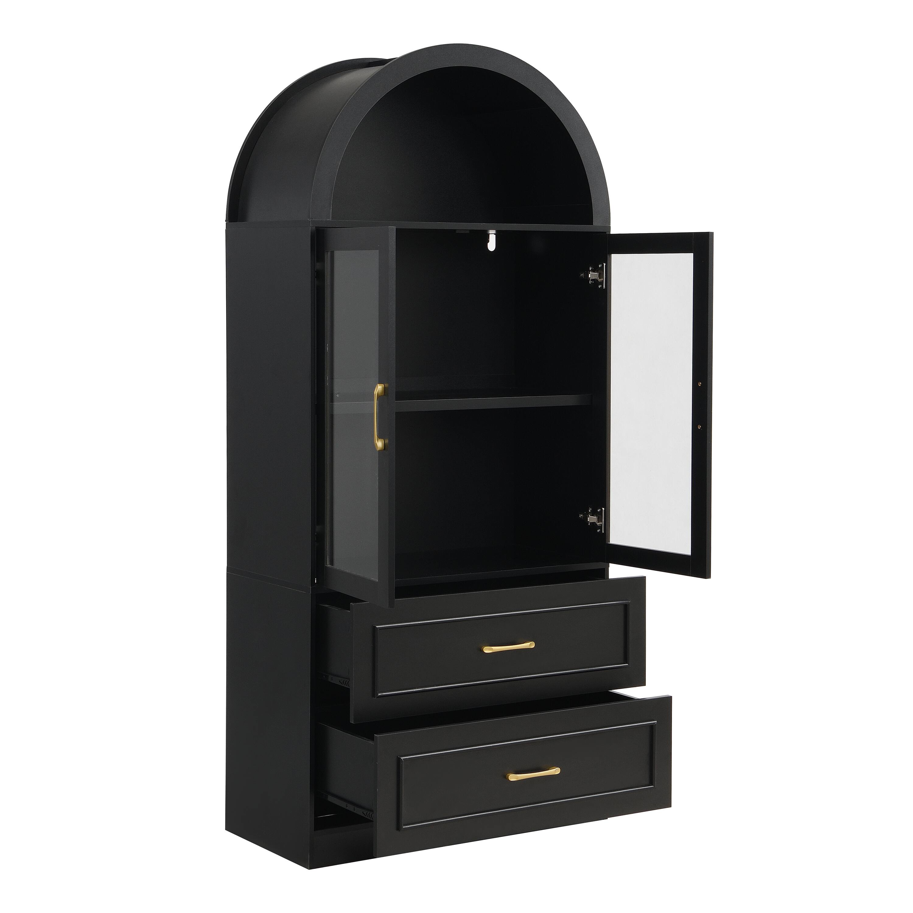 Alt View 9. Loheer - Loheer Black Tall Cabinet, Arched Storage Cabinet with Glass Doors, Modern Display Cabinet for Living Room - Black.
