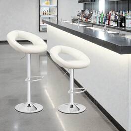 Hivvago - Set of 2 Adjustable Height Bar Stools with Open-Back Design and Footrests - White