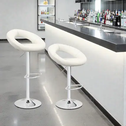Front. Hivvago - Set of 2 Adjustable Height Bar Stools with Open-Back Design and Footrests - White.