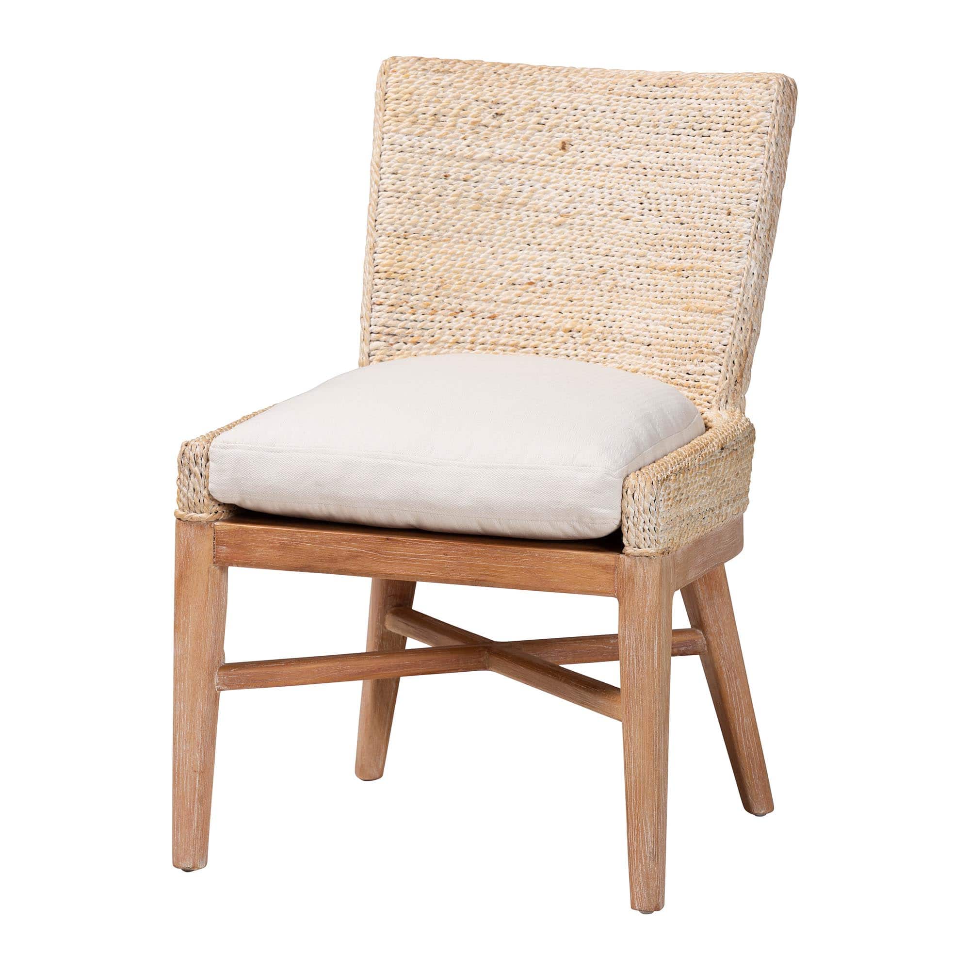 bali & pari - Ridley Seagrass Dining Chair with Mahogany Wood Frame - Accent Chair with Woven Square Back and Cushioned Seat - White Wash price history on PriceWatchPro