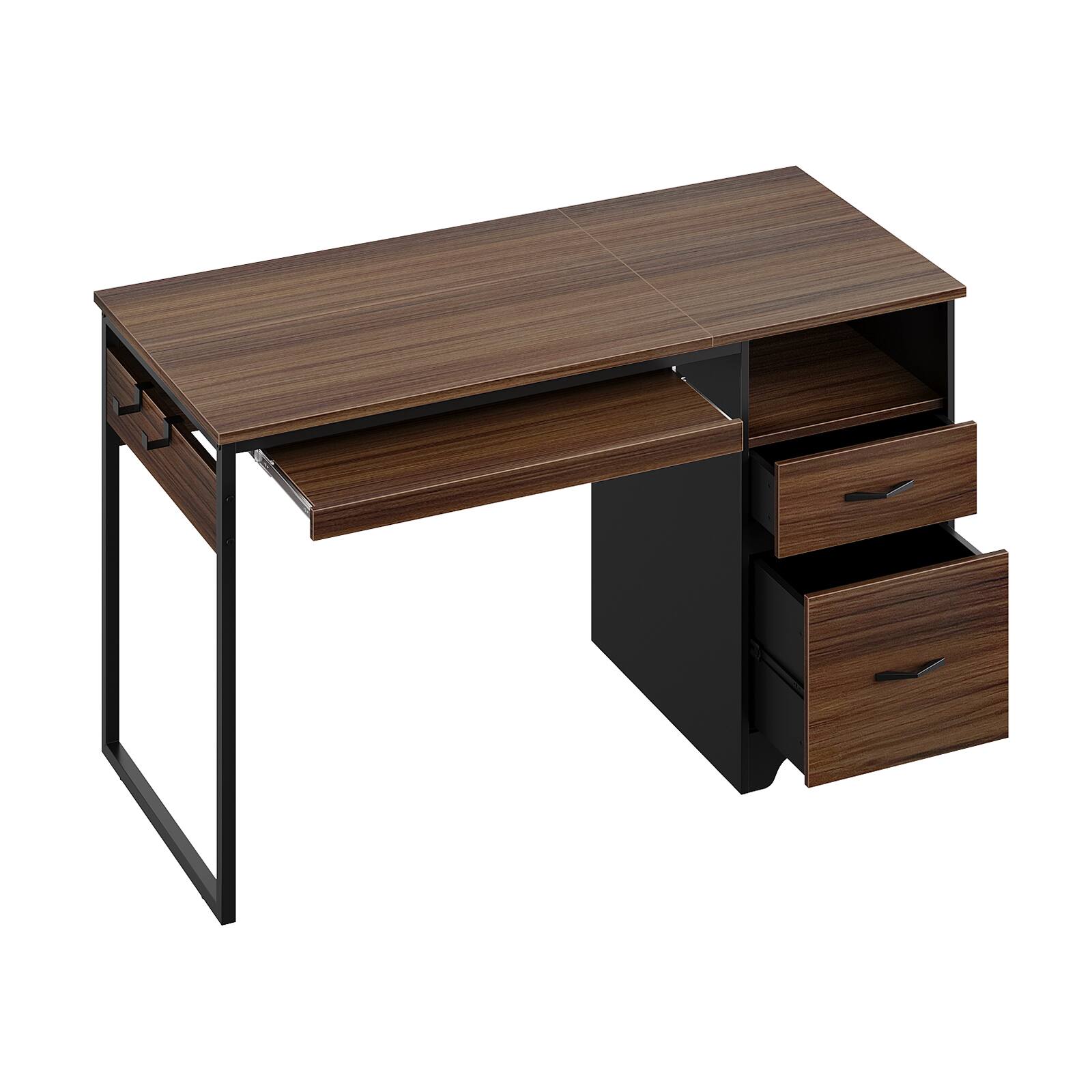 Angle. Bestier - 48" Gaming Desk with File Storage Drawers and Open Writing Compartments - Cherry.