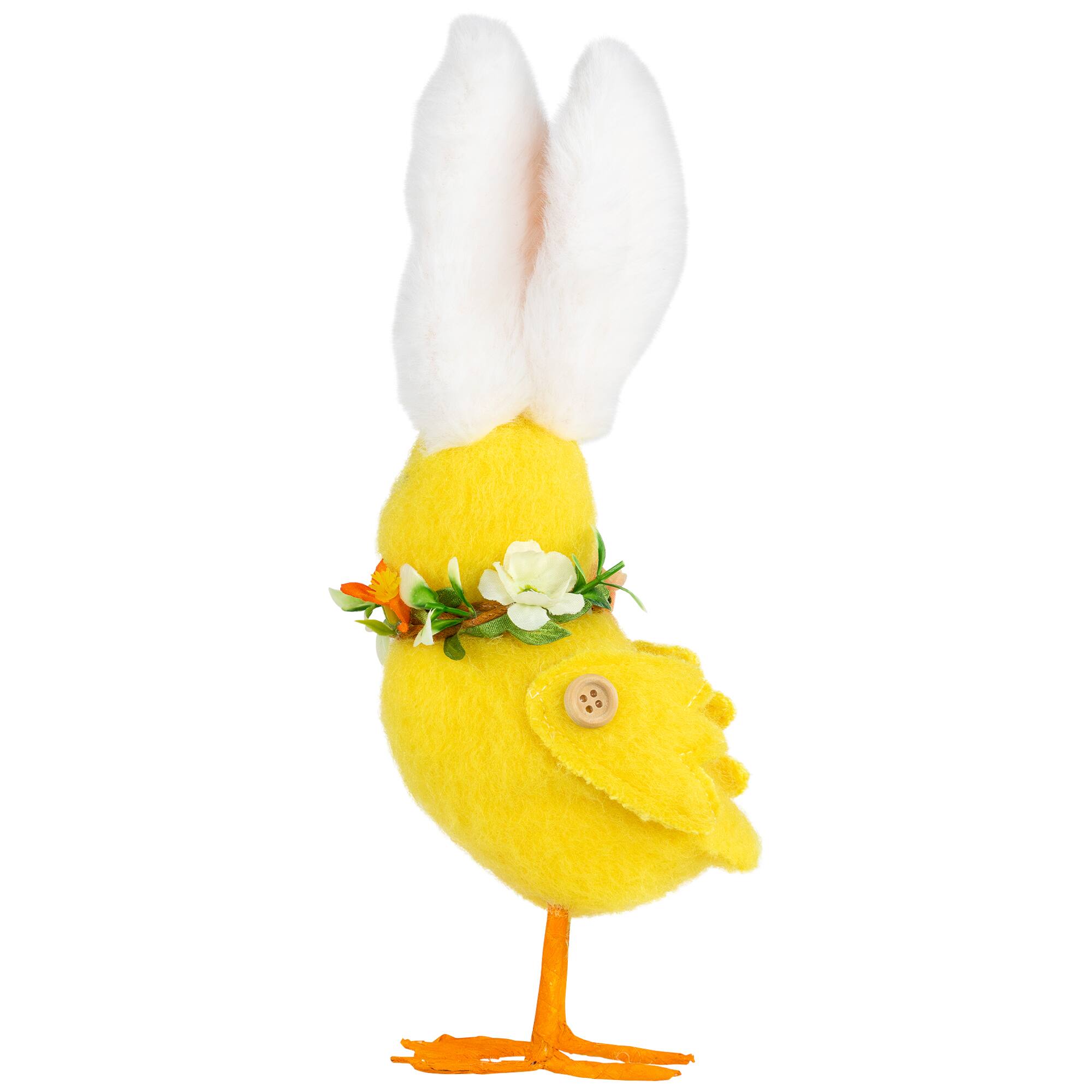 Alt View 5. Northlight - Duckling with Rabbit Ears Floral Easter Figurine - 10" - Yellow - Yellow.