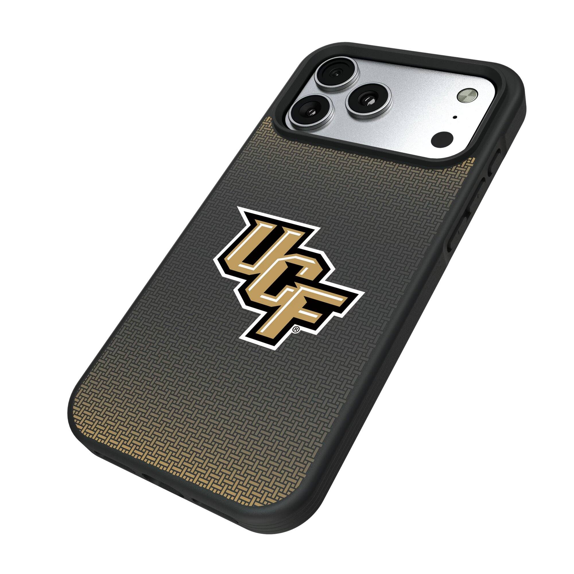 Alt View 1. Keyscaper - UCF Knights Linen Logo iPhone Bump Case - 13 Pro Max - Black.