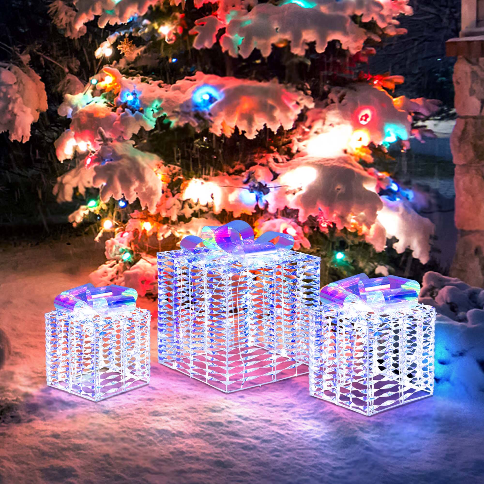 Alt View 2. Costway - Set of 3 Christmas Gift Box LED Lighted Present Box Decoration Yard - Iridescent.