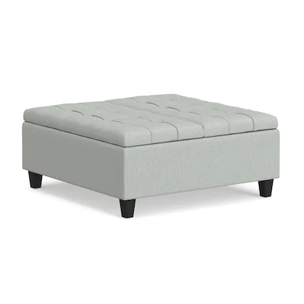 Front. Simpli Home - Harrison Coffee Table Storage Ottoman - Light Stone Grey.