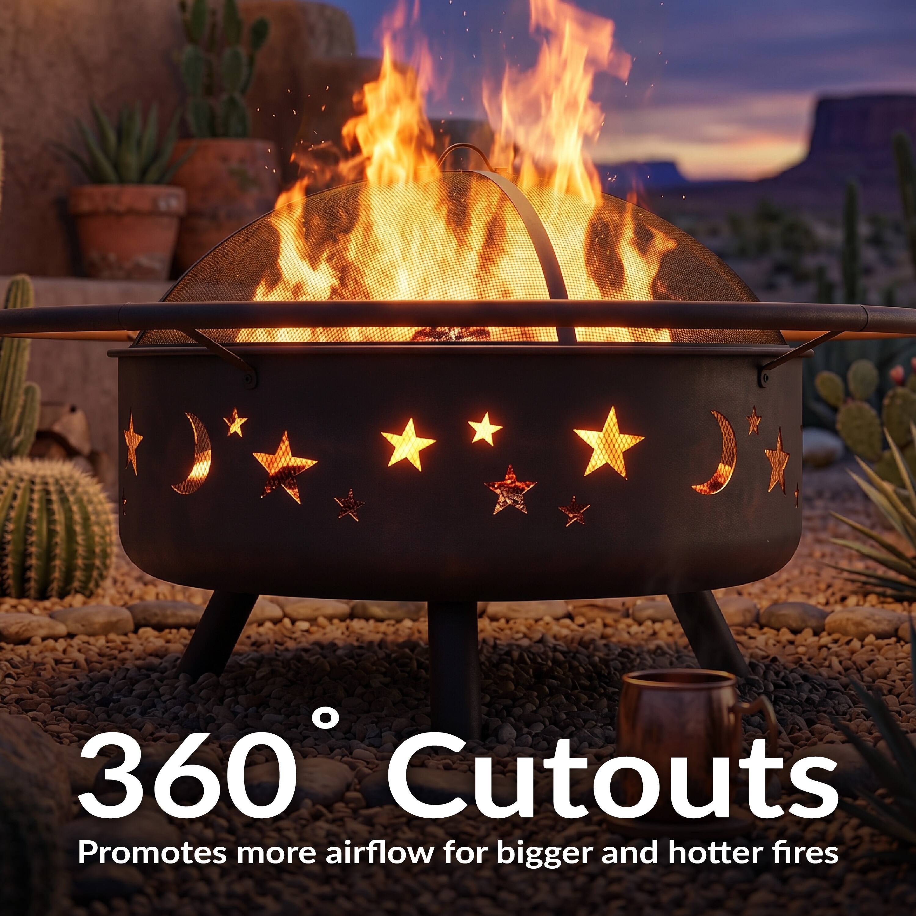 360° Cutouts  
Promotes more airflow for bigger and hotter fires