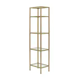 FurniFact - Set of 2 Narrow Freestanding Shelves for Stylish Storage - Soft Gold