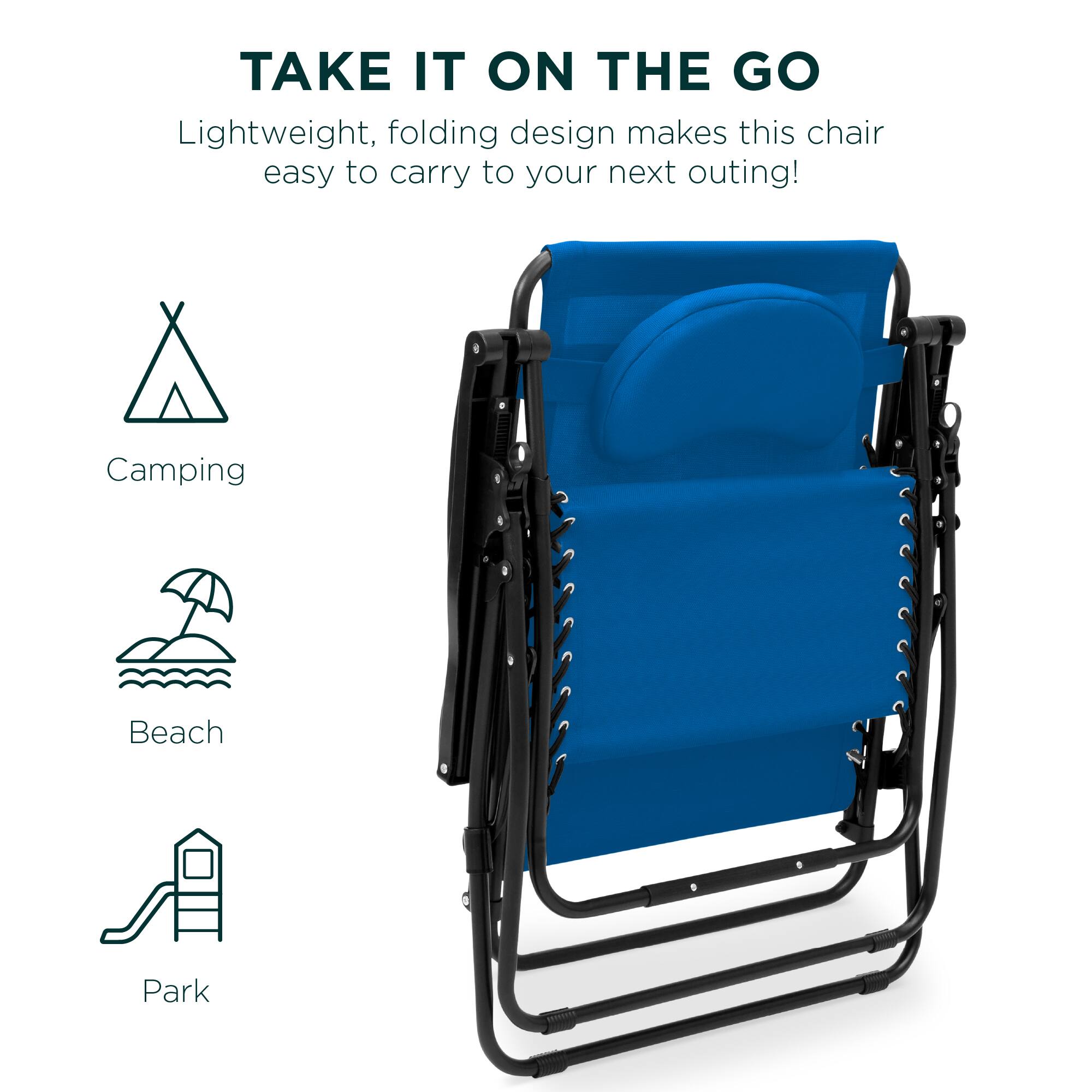 TAKE IT ON THE GO  
Lightweight, folding design makes this chair easy to carry to your next outing!  

Camping  
Beach  
Park