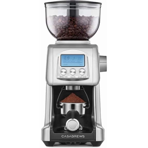 Casabrews - Electric Espresso Coffee Grinder with Conical Burr, LCD Display, 77 Grind Settings - Silver