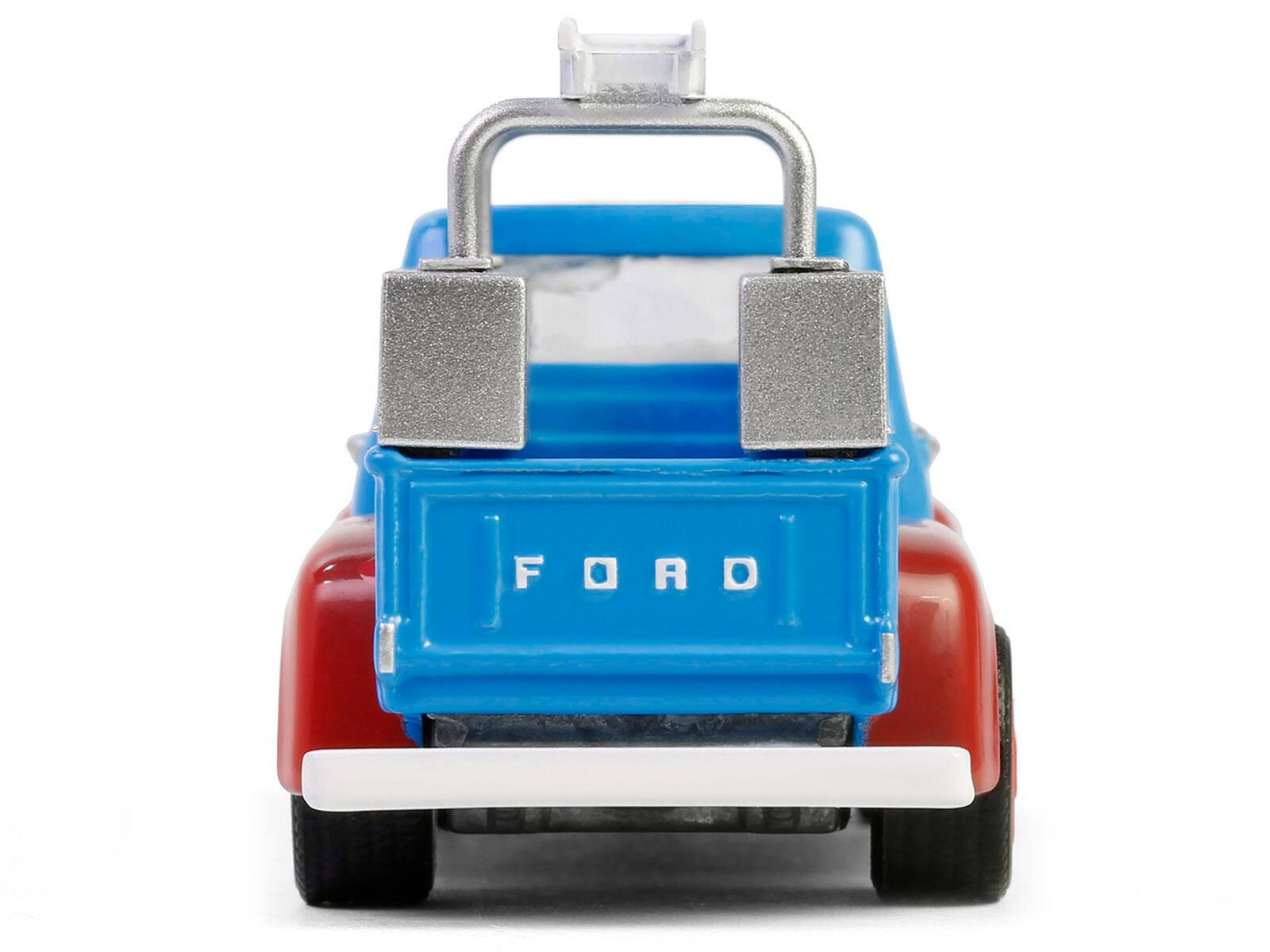 Alt View 1. Greenlight - 1956 Ford F-100 Pickup w/ Tool Boxes & Ladders "Chevron" Blue & Red "Chevron Special Edition" Series 1 1/64 - Blue and Red.