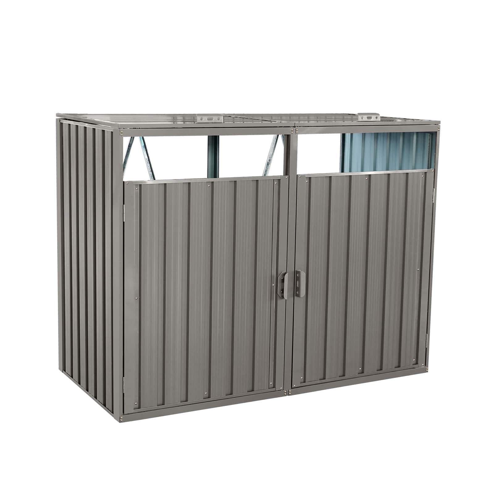 Mondawe - 2 Trash Cans Metal Outdoor Bin Shed - Gray