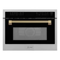 ZLINE - Autograph 24 in. 1.6 cu ft. Built-in Convection Microwave Oven and Champagne Bronze Helix Handle - Stainless Steel - Front_Zoom