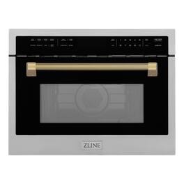 ZLINE - Autograph 24 in. 1.6 cu ft. Built-in Convection Microwave Oven and Champagne Bronze Helix Handle - Stainless Steel