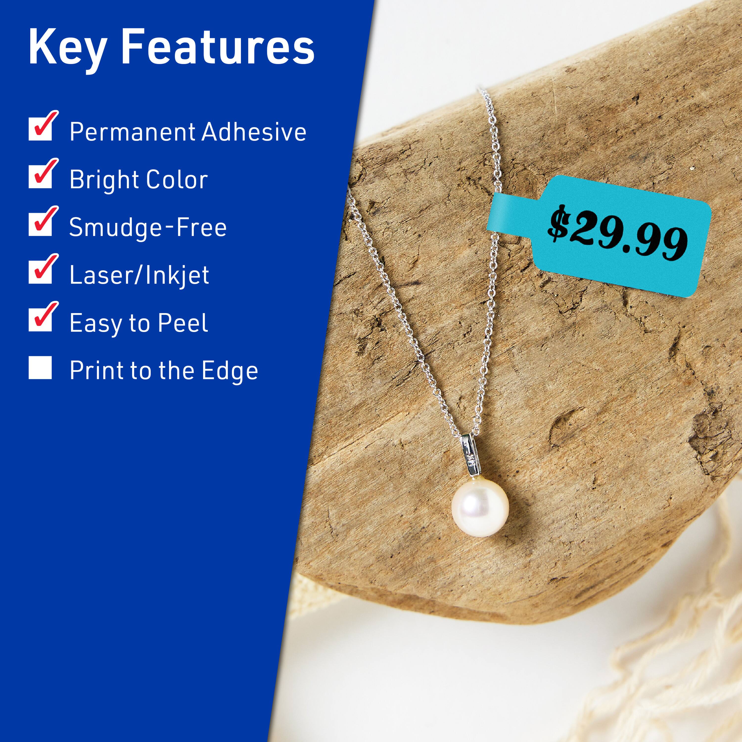 Key Features  
- Permanent Adhesive  
- Bright Color  
- Smudge-Free  
- Laser/Inkjet  
- Easy to Peel  
- Print to the Edge  

$29.99