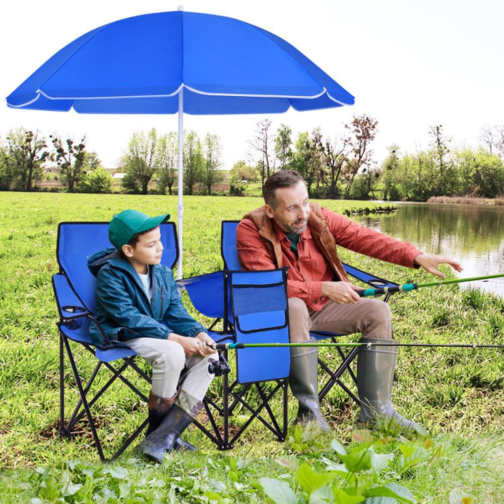 Alt View 1. Boyel Living - Portable Folding Picnic Double Chair With Removable Umbrella - Blue.