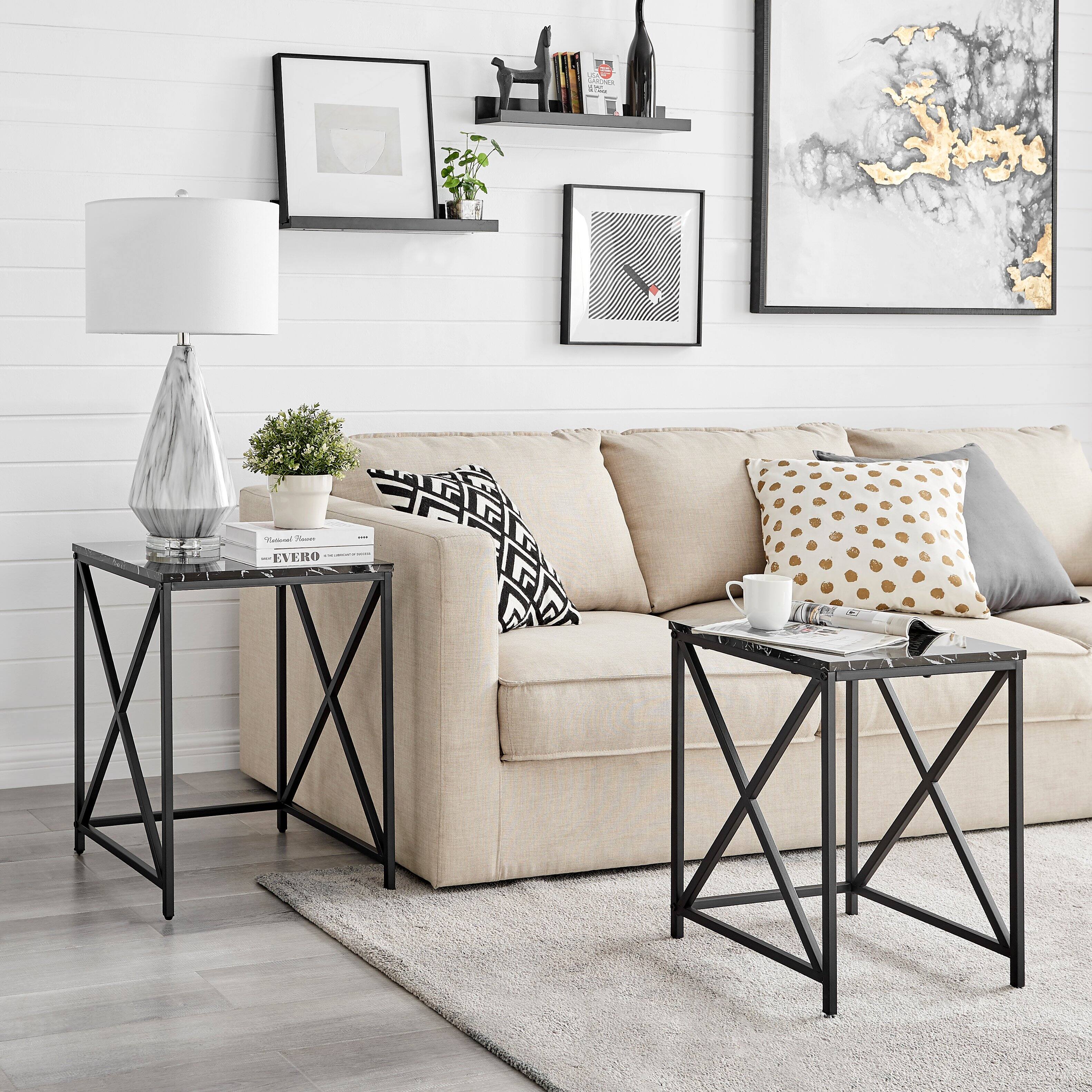 Alt View 1. Danya B - Modern Square Marble Finish Veneer Top Black Metal Frame Nesting End Tables - Black Marble Set of 2 - Black Marble.