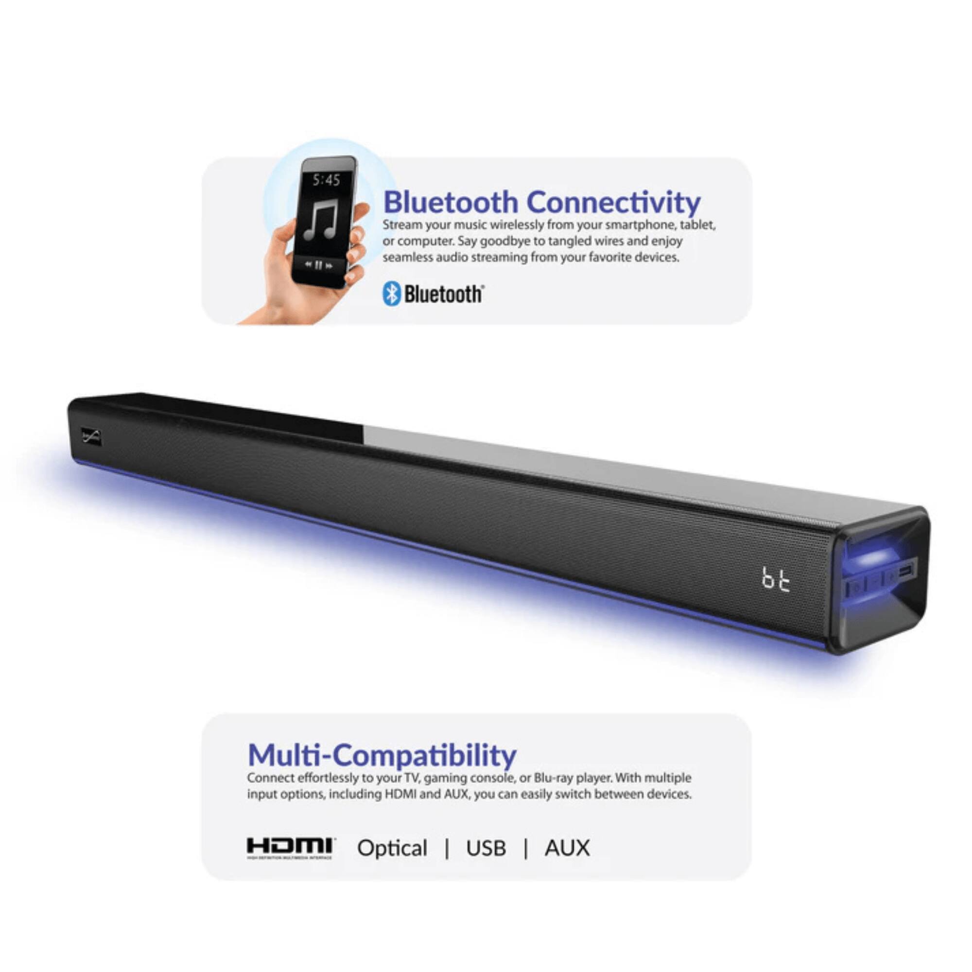 Supersonic 31.5 Inch 60W Bluetooth Soundbar Black SC-1424SB - Best Buy