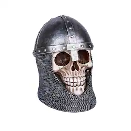 Pacific Trading - Medieval Knight Skull with Helmet and Head Coif Statue Figurine 6 inch