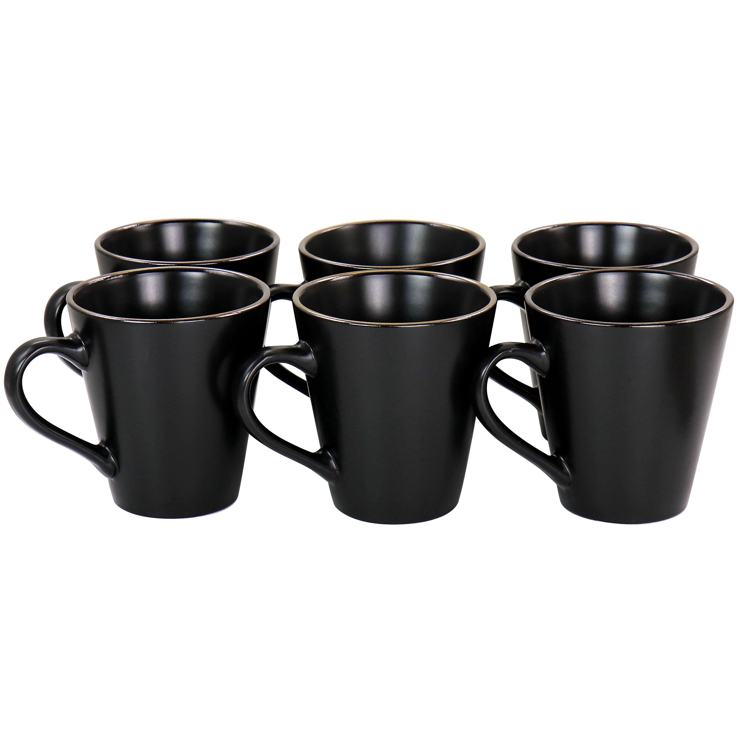 Alt View 1. Elama - Elama Paul 6 Piece Stoneware Mug Set in Matte Black with Gold Rim - Black.