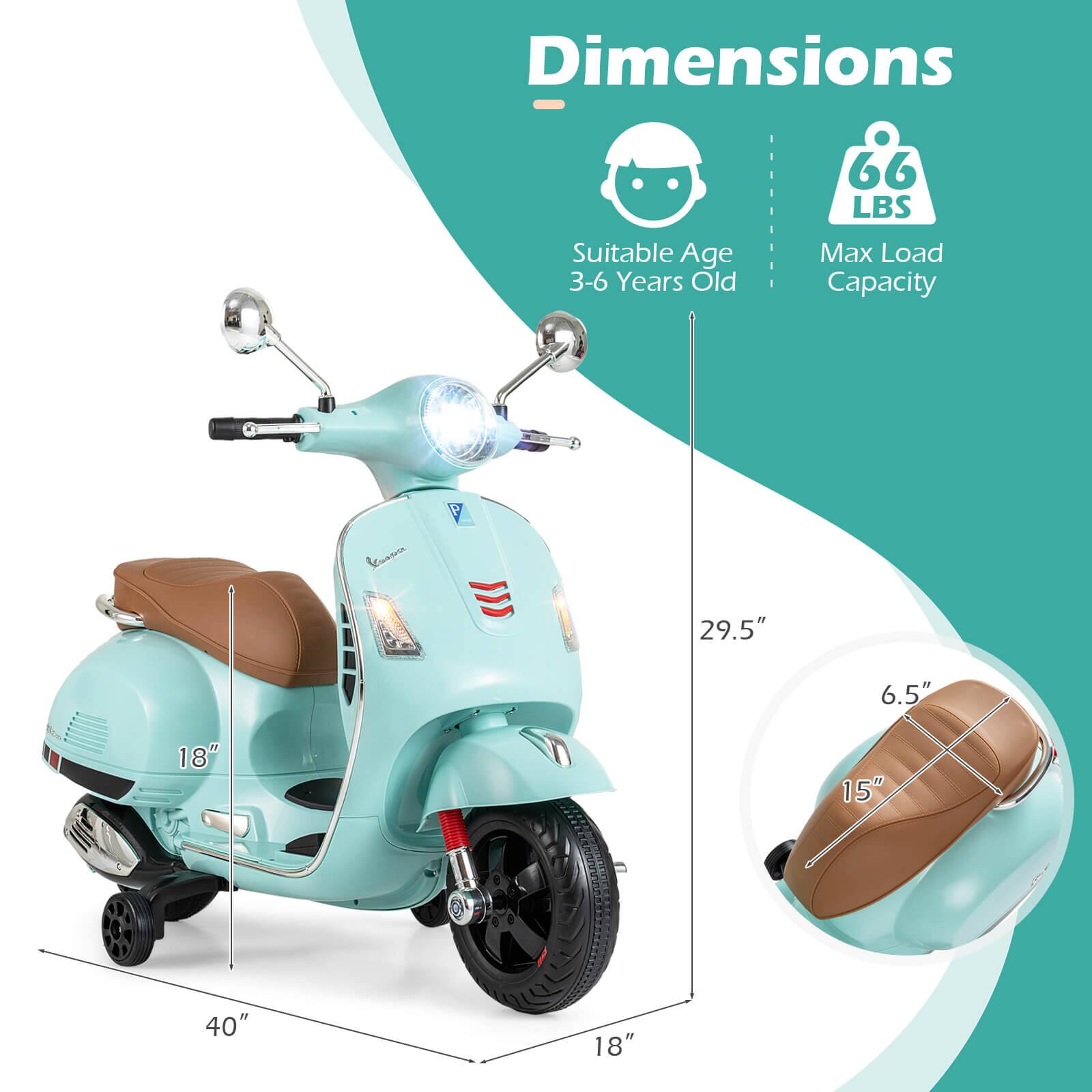 Dimensions  
Suitable Age: 3-6 Years Old  
Max Load Capacity: 66 LBS  
Dimensions:  
- Length: 40"  
- Width: 18"  
- Height: 29.5"  
- Seat Height: 15"  
- Seat Width: 6.5"