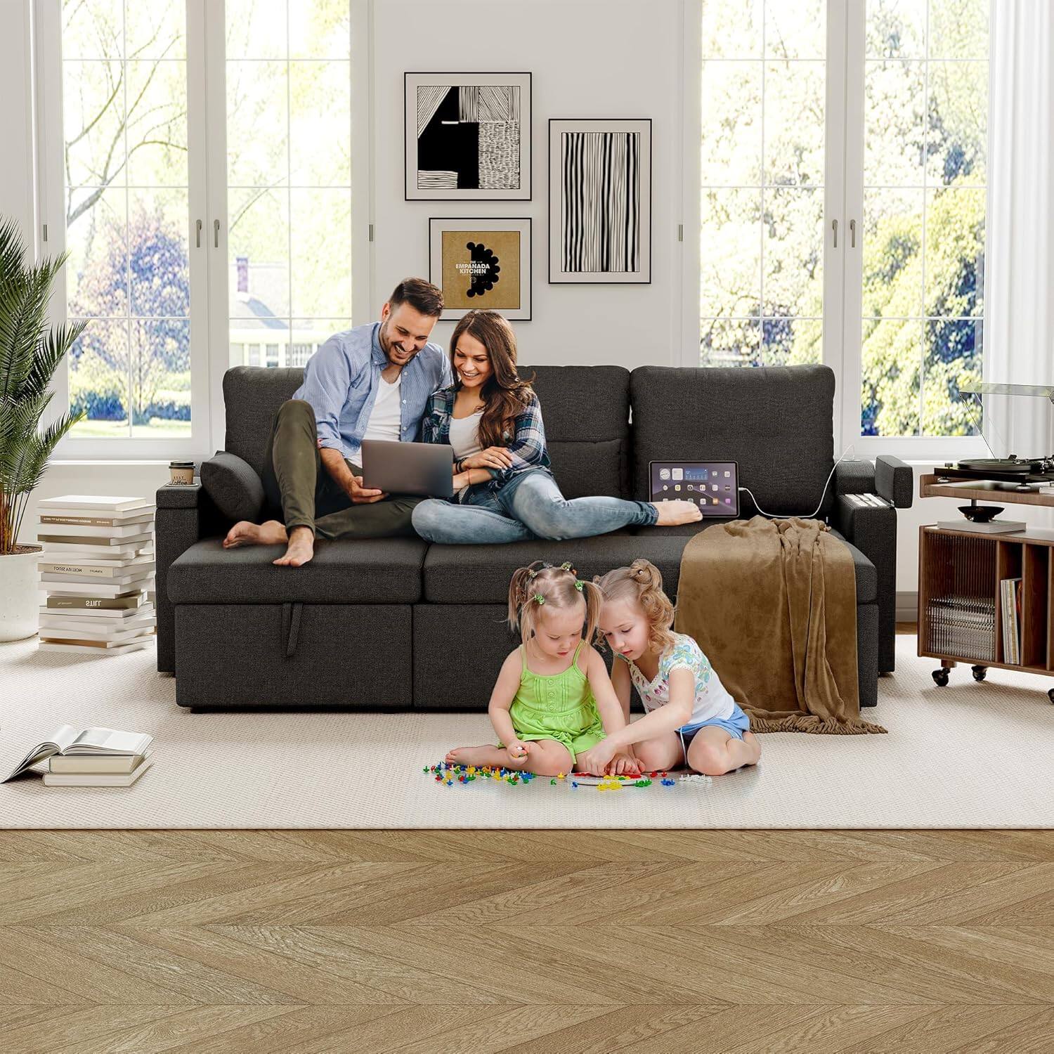 Alt View 5. Babevy - Reclining Sofa Sofa Bed with Storage  Modern L-Shaped Sectional Lounge with Pull-Out Bed Flip-Flop Removable Cushion - Multiple colors/finishes.