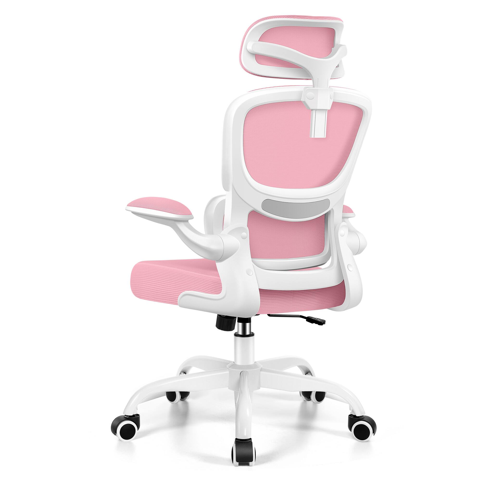 Back. Brick Attic - High Back Ergonomic Office Chair with Lumbar Support and Adjustable Headrest, Computer Chair with Flip-up Armrests - Pink.