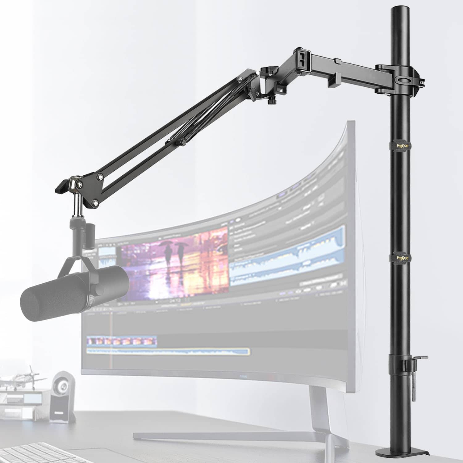Fabibe - Mic Boom Arm Adjustable Height Overhead Microphone Stand With Heightened Extension Riser For Shure Sm7b Blue