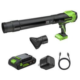 Greenworks - 24V (130 MPH / 270 CFM) Brushless Compact Leaf Blower, Includes 3.0Ah USB-C Battery and GaN Charger - Green