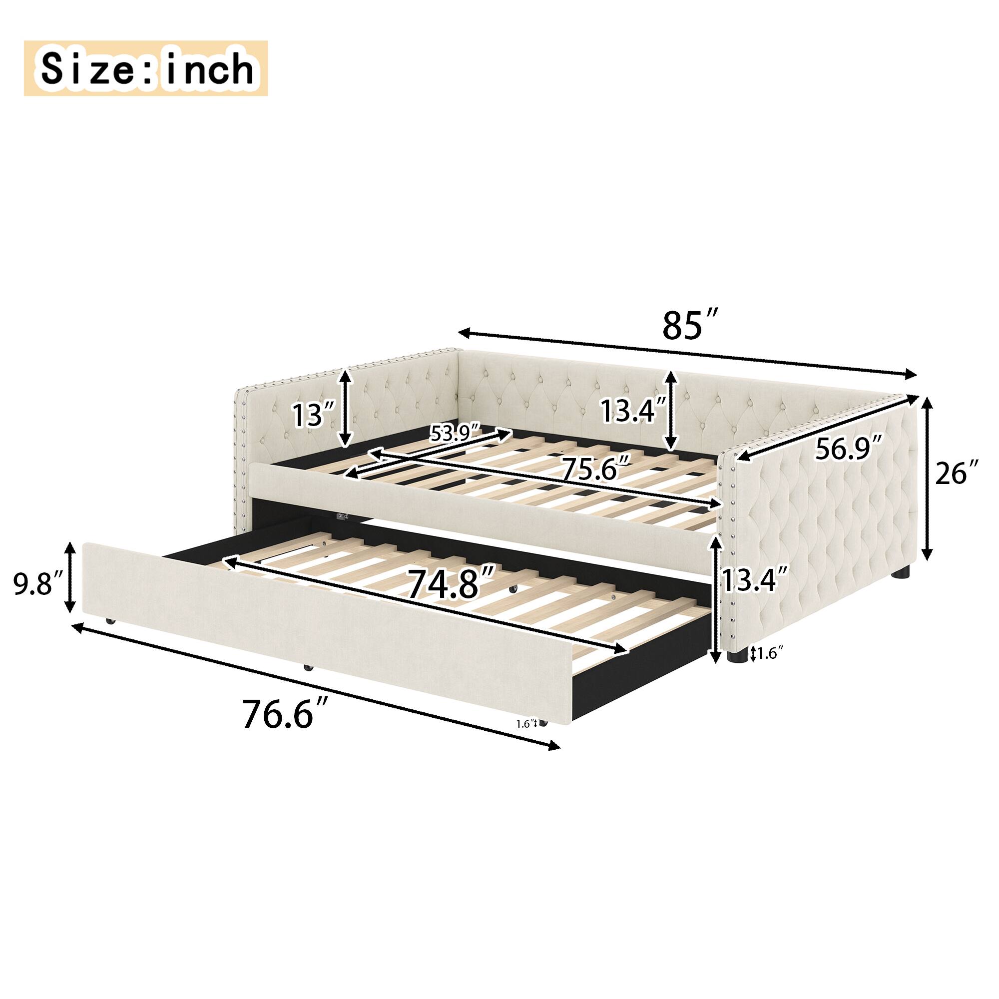 Size: inch

- 85"
- 56.9"
- 26"
- 13.4"
- 1.6"
- 76.6"
- 1.67"
- 75.6"
- 53.9"
- 13"
- 9.8"
- 74.8"